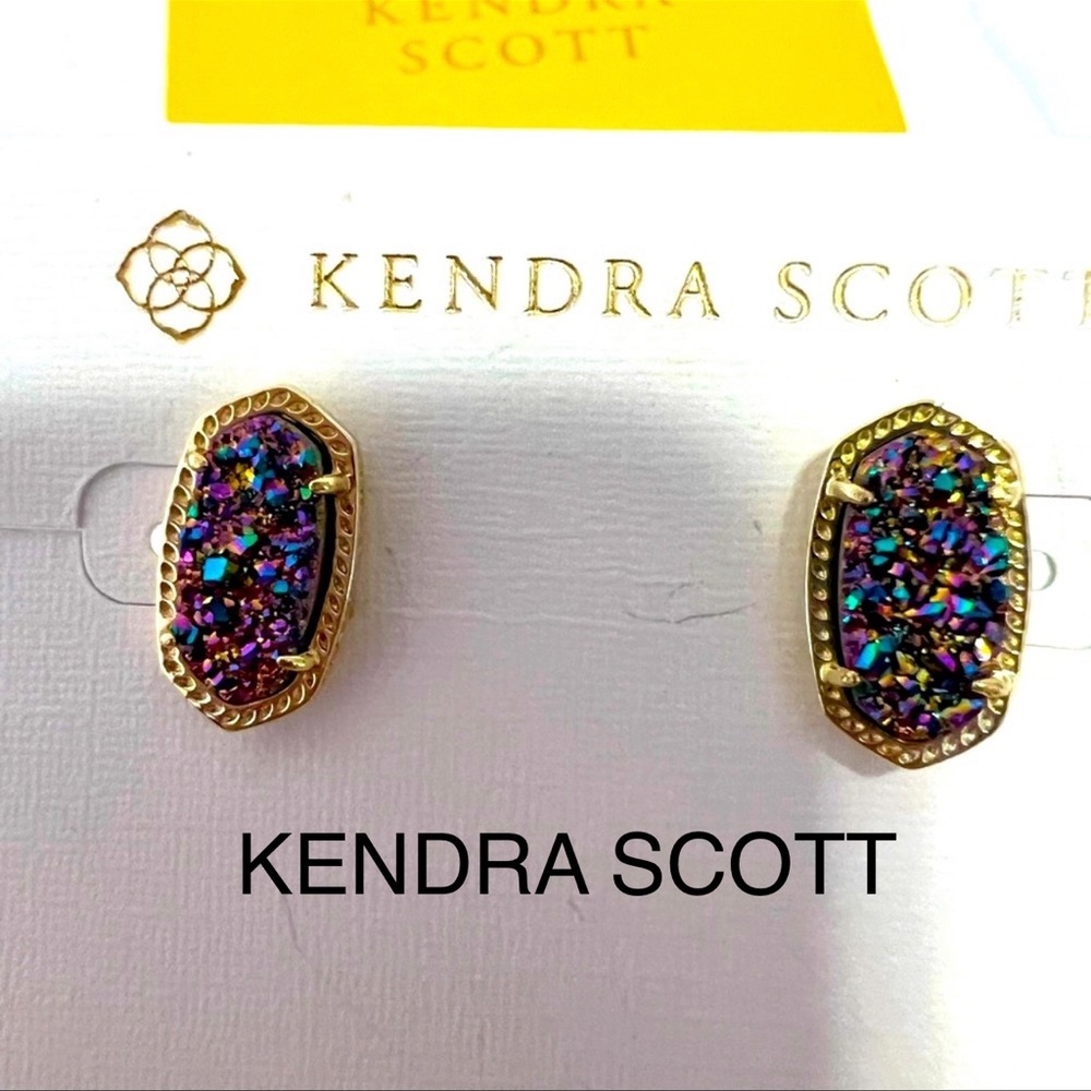 NWT Kendra Scott RARE & Retired Ellie Earrings Multi Colored Drusy Yellow Gold! - Picture 6 of 17